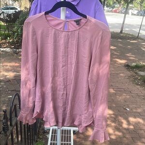 Ann Taylor Pink Pleated Ruffled Blouse